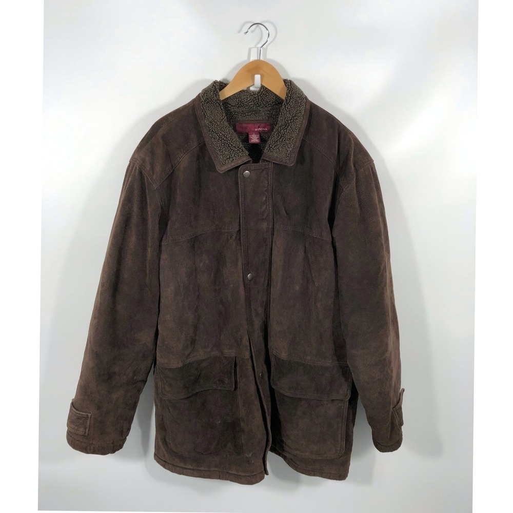 VTG Merona 100% Suede Leather Mens L Brown Barn Coat Chore Jacket Outdoor Work